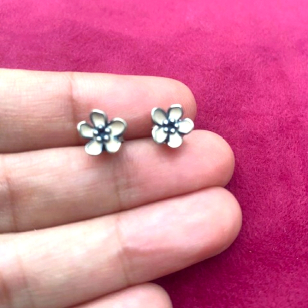 PANDORA 925 Silver Flower Earrings